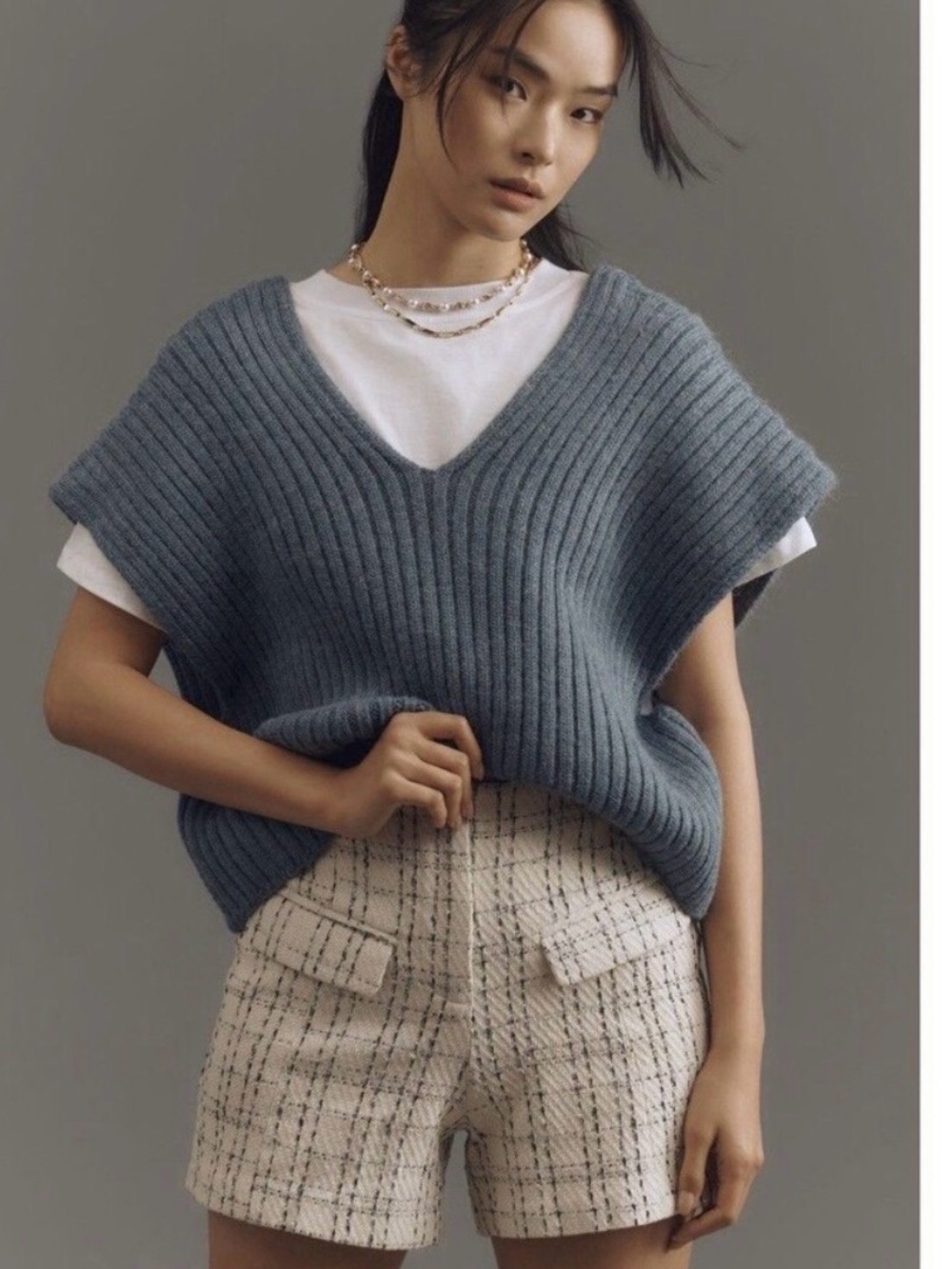 New Pilcro Boxy Tee And Ribbed Sweater Vest Twofer size M